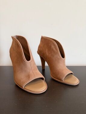 Vince Camuto Tan Suede Peep-Toe Heel Booties